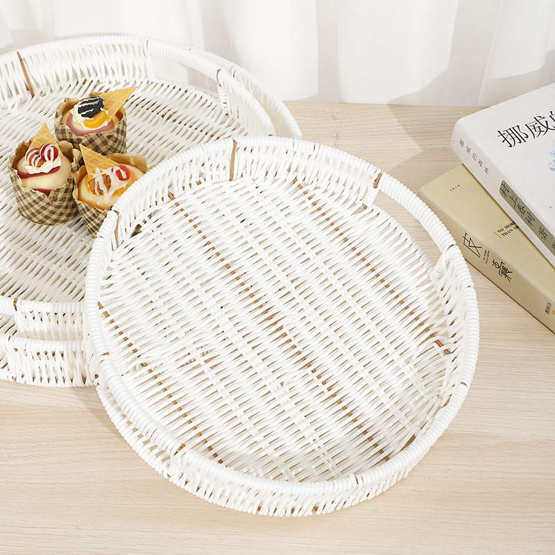 Bread basket, rattan imitation rattan storage basket, white pastry plate, fruit basket, snack, candy and steamed bun storage tray details Picture