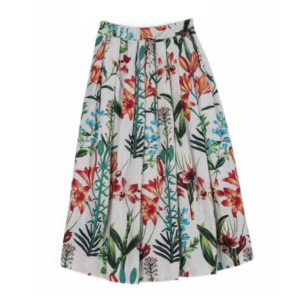 Real 2024 Spring/Summer New Ethnic Style Printed Cotton Linen Skirt In The Long Pleated Skirt With Lining Pockets Item Picture