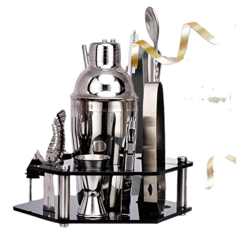New 19-Piece Stainless Steel Shaker Cocktail Set Rotating Hexagonal Acrylic Bar Set Item Picture