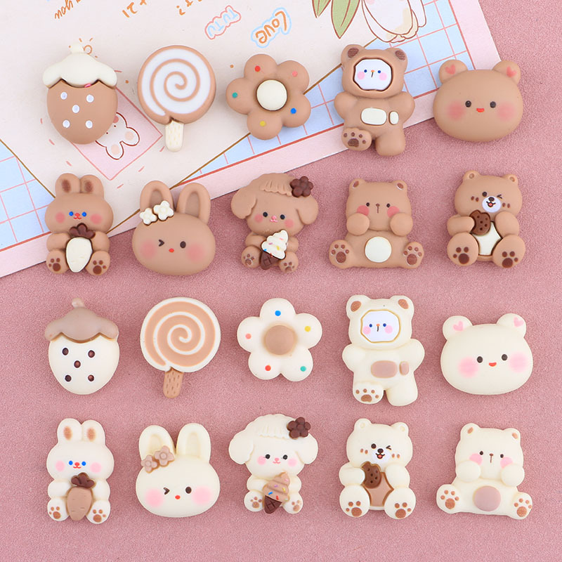 Beige and brown bear animal cartoon DIY cream glue self-made phone case resin accessories refrigerator stickers head strings