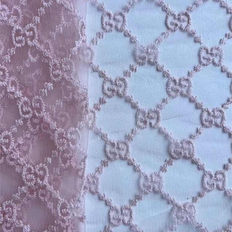 Hongli Technology HLJC-PO112 factory's new export mesh embroidery fabric, photo children's clothing lace fabric, lace edge fabric, upright and inverted G embroidery, supports cut rice samples, immediate delivery and customization Specification image