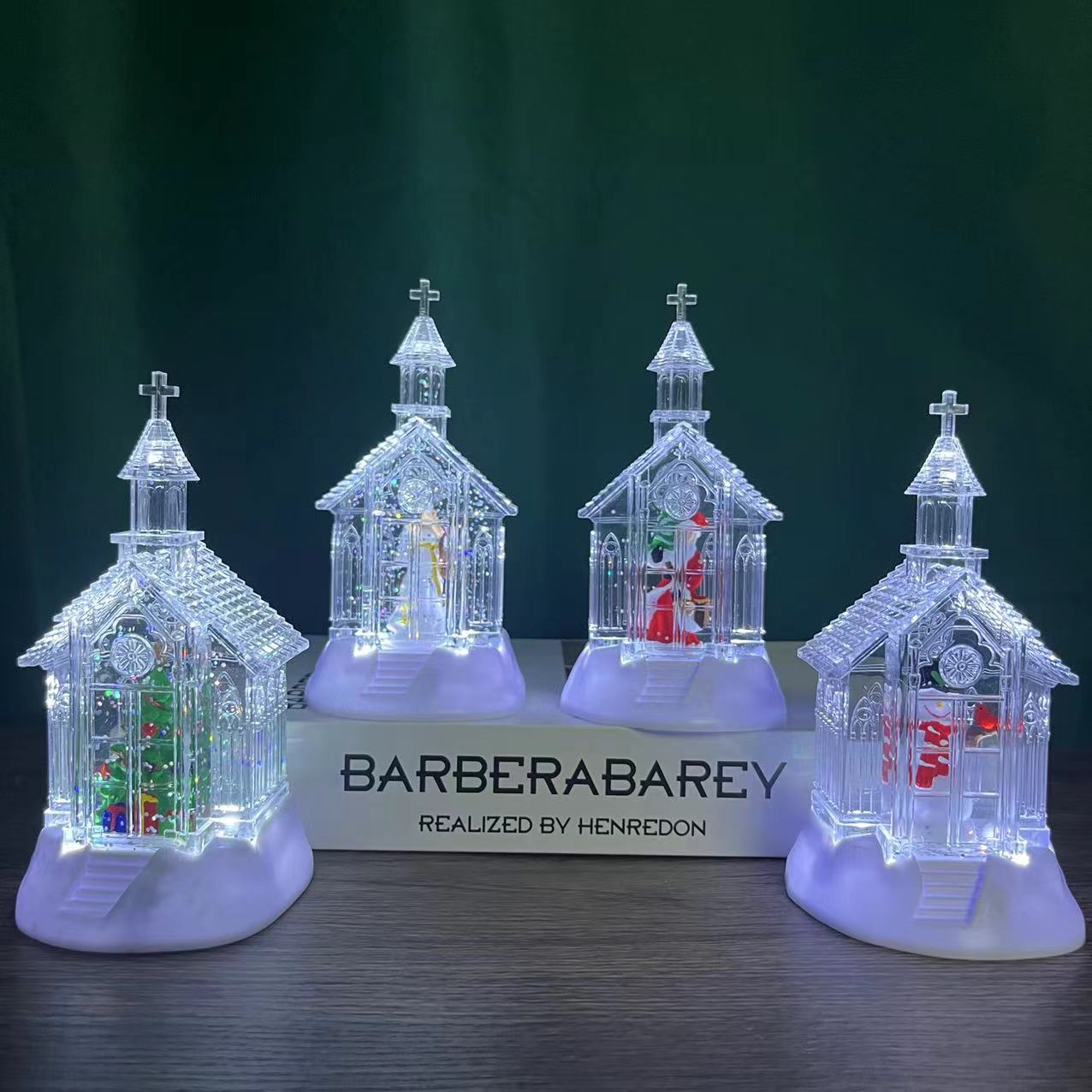 Cross Border Explosive Christmas Light Water Church Elderly Snowman Angel Small Wind Lamp Tabletop Decoration details Picture