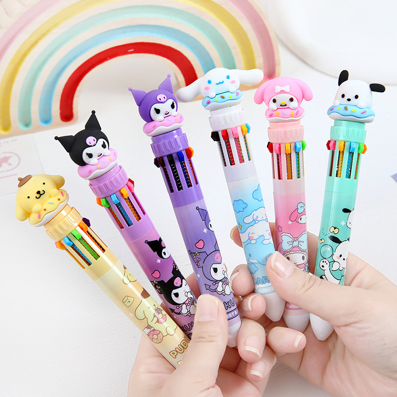 Korean Cartoon Pet Collection Multi-Color Pen Cute Girl Ten-Color Pen Ballpoint Pen Student Hand Pen Pen Color Pen Specification drawing