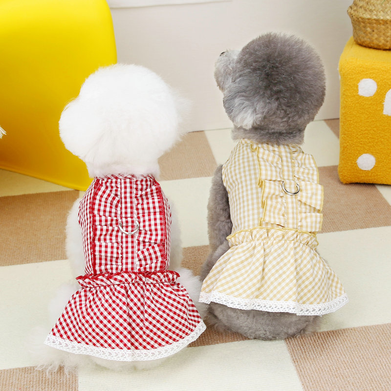 Puppy clothes, pet traction buttons, cat and dog princess dresses, pet clothing for spring and summer, new 2024 checkered dresses Specification image