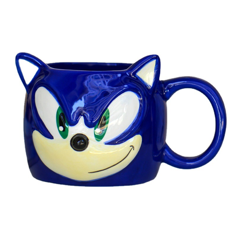 亚马逊索尼克刺猬马克杯 蓝色动漫陶瓷公仔杯子 游戏周边水杯茶杯