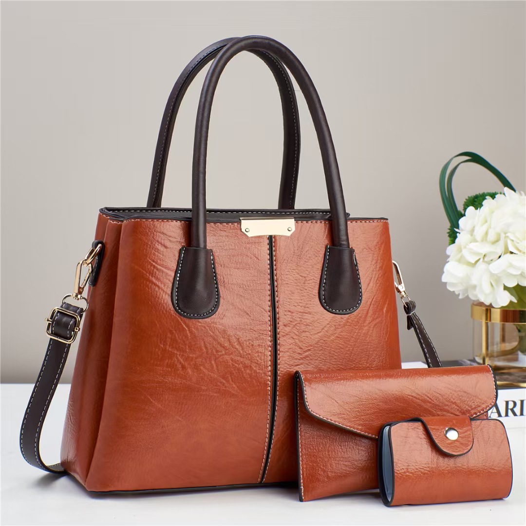 三隔层女包包高级感斜挎包大容量三件套复古手提包跨境handbags