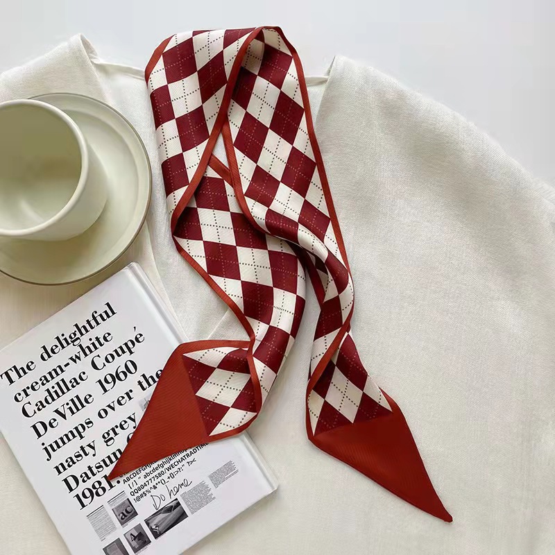 Red Sharp Corner Double Satin Small Long Headband Silk Scarf Women's Scarf Streamers Decorate Suit Scarf All Match Application Scenario
