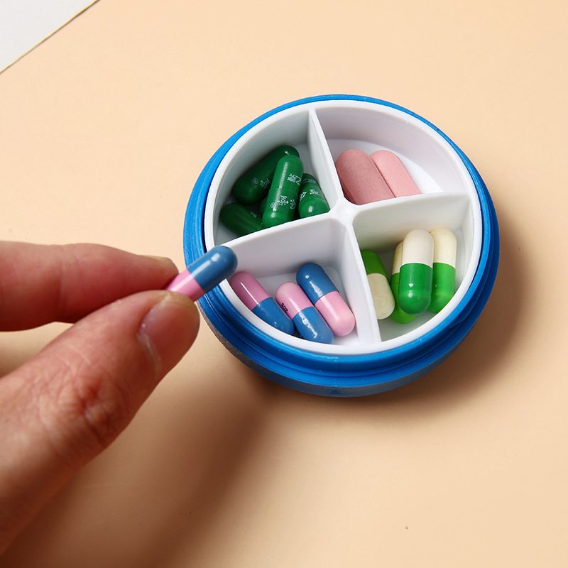 Cross-border exclusive portable travel pill box, 4-compartment round pill storage box, sealed moisture-proof capsule box Application Scenario