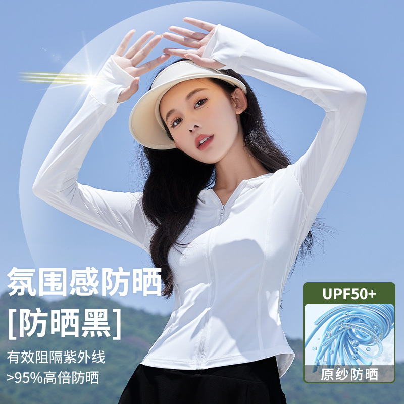Sunblock Clothes Female Summer New 2023 Slim Breathable Sun Protective Clothing Anti-Ultraviolet Ice Silk Hooded Coat Top details Picture