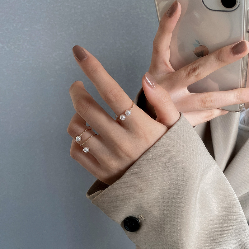 Korean Version Of Simple Winding Pearl Open Ring Fashion Personality Index Finger Ring Ins Trend Network Red Adjustable Hand Jewelry details Picture