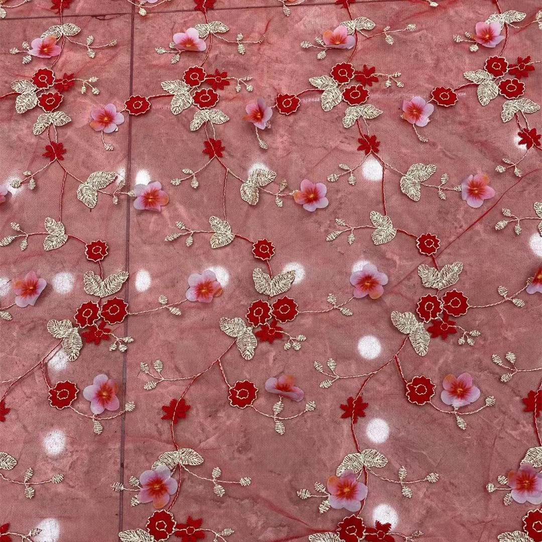 弘利科技新款 婚纱童装连衣裙绣花布 现货 跨境立体手工订花绣花面料 HLJC-1126产品图