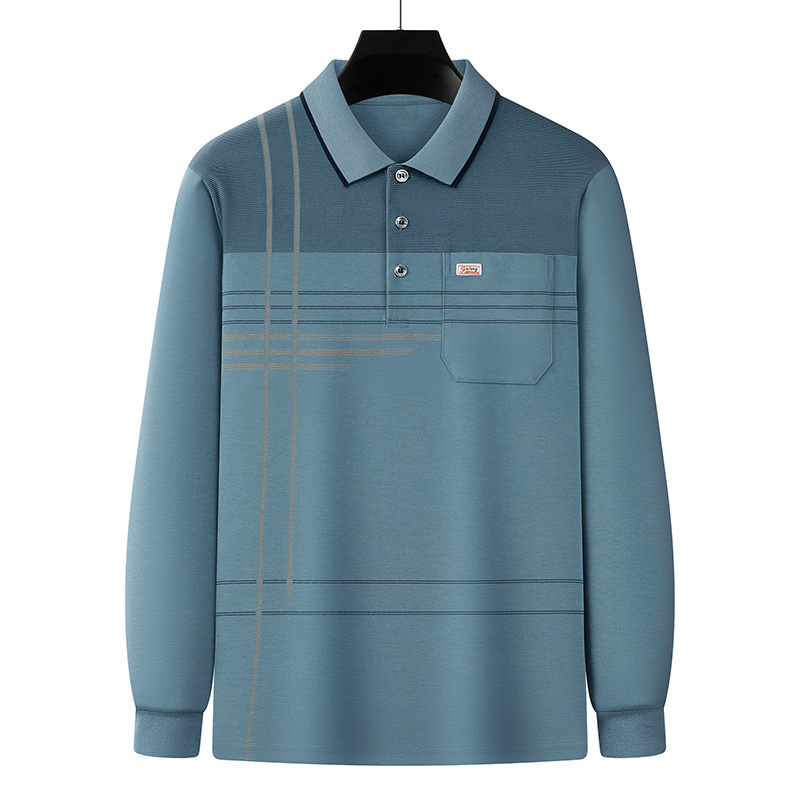 爸爸装长袖T恤男士秋装中年休闲polo衫上衣棉质翻领衣服地摊批发