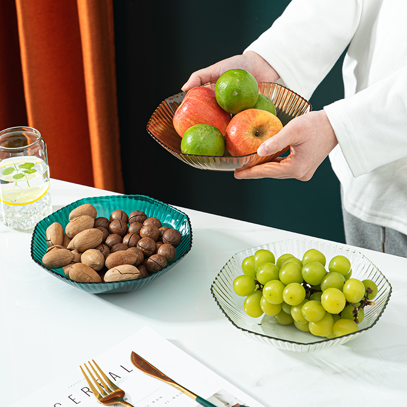 Light luxury stripe fruit tray family living room dry fruit tray plastic candy tray tea table melon seed tray fruit bowl snack tray full figure