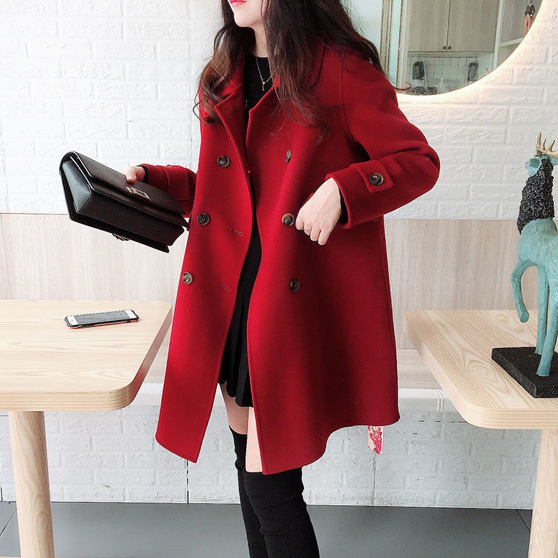 双面羊绒大衣小个子2022年秋冬中长款高端双面呢羊毛呢子外套女