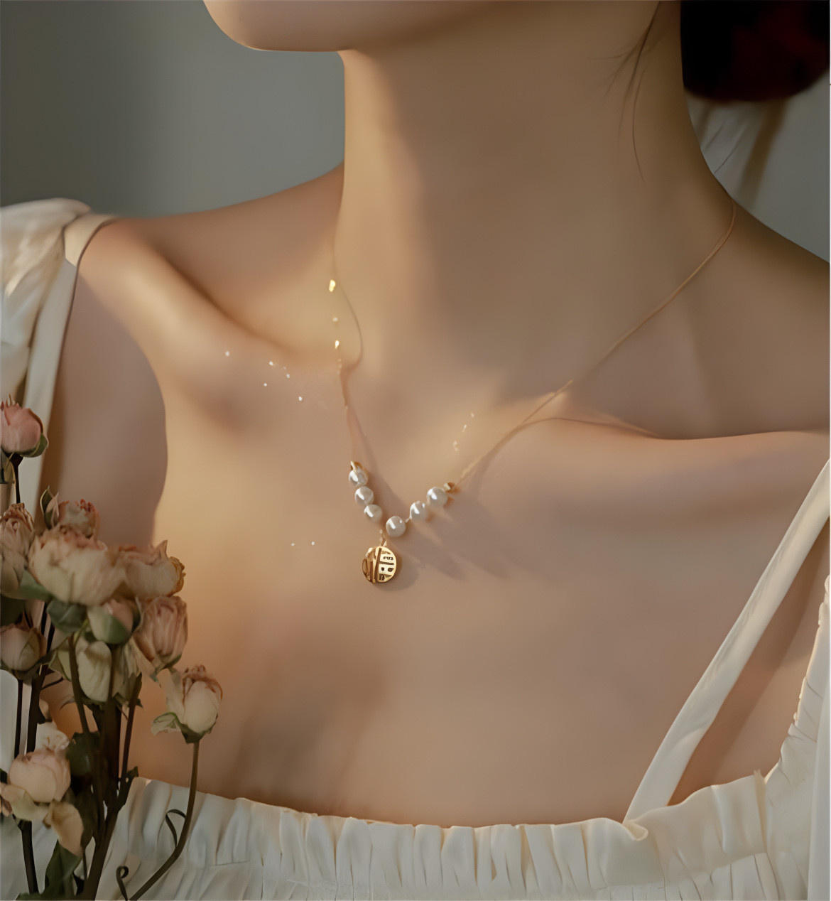 银贝小众时尚新品925银福字珍珠项链女国风新款福牌饰品批发项饰详情2