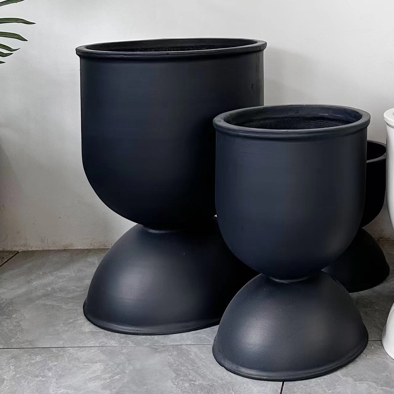 Nordic Style Round Cement Flowerpot Decoration Arrangement Planting Specification drawing
