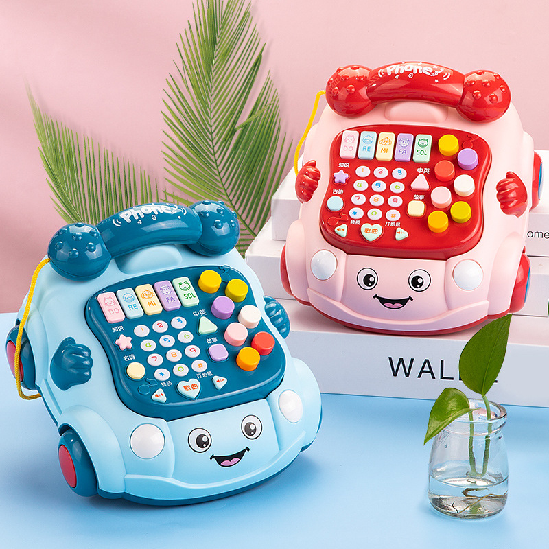 New children's telephone toy car with lighting and music, bilingual learning machine in Chinese and English, storytelling simulation landline details Picture