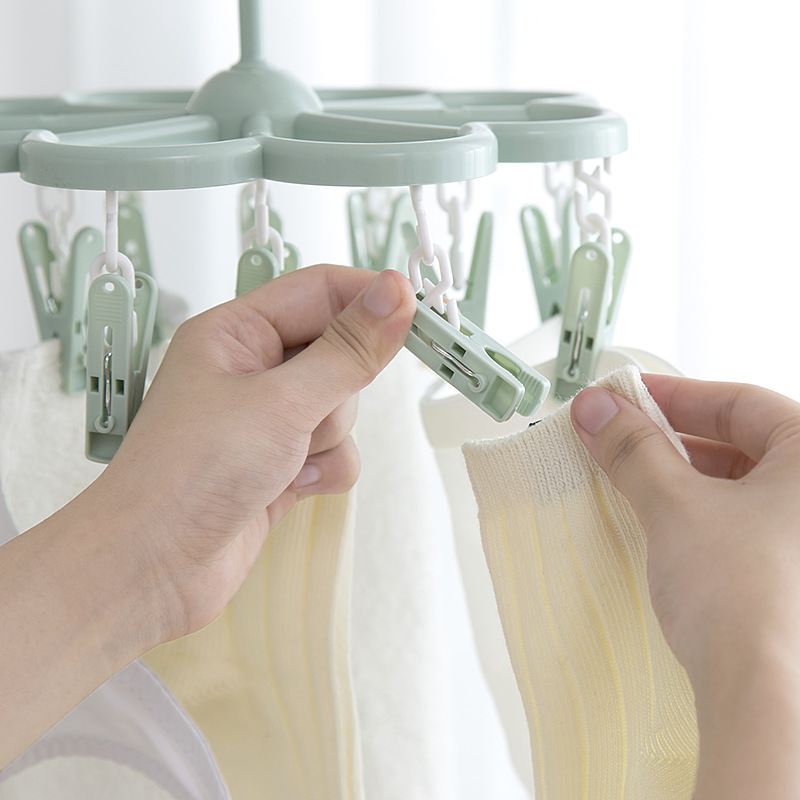 折叠晾衣架家用阳台多夹子宿舍用防盗窗多功能袜子夹晒衣架批发详情图4