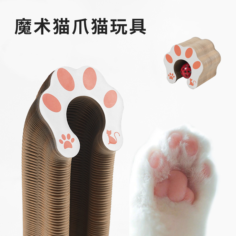 Cross-border best-selling organ cat scratch board, cat toy with bell cat claw machine, cat climbing frame, corrugated paper magnetic tape packaging details Picture