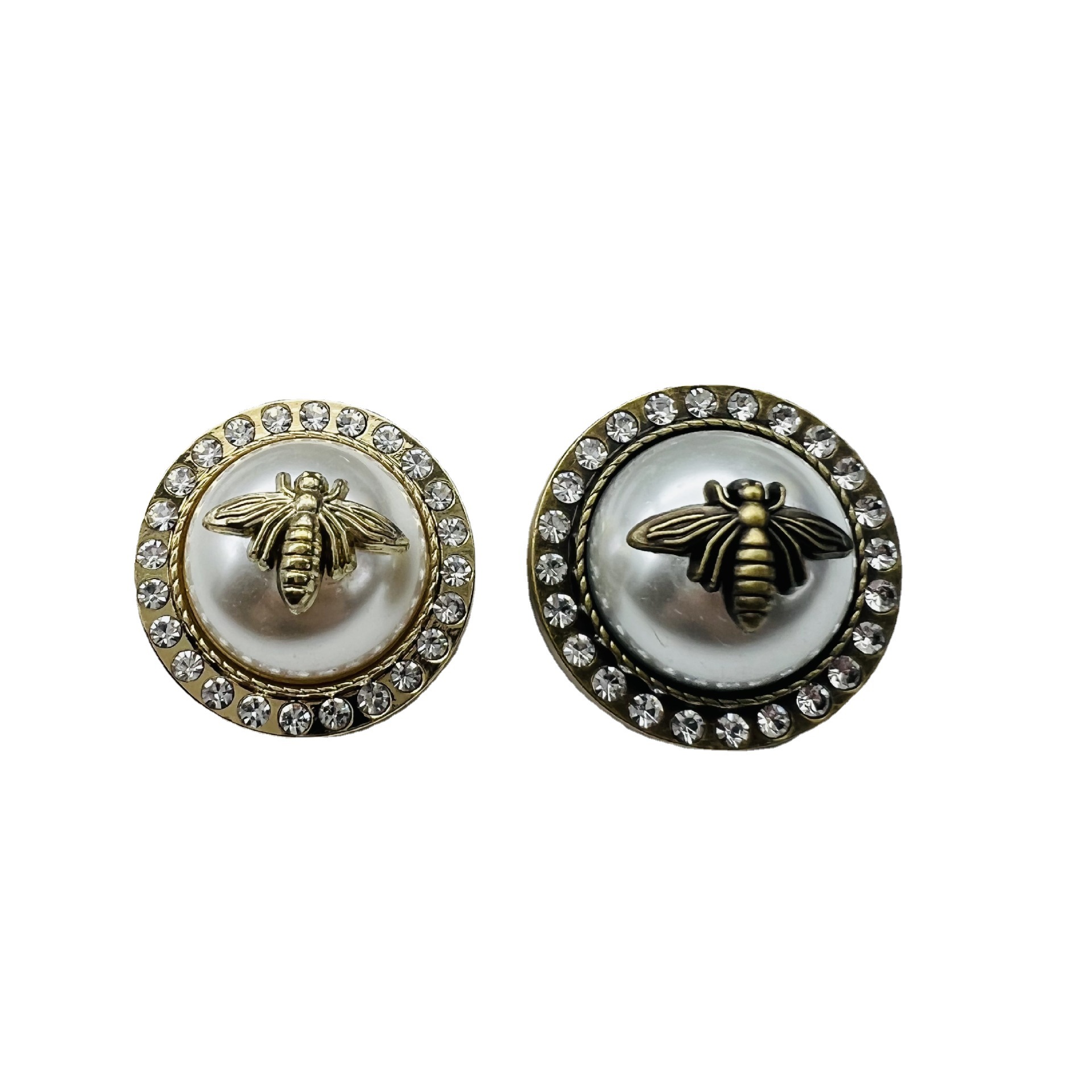 Stylish Diamond-Studded Pearl Bee Metal Button Small Scented Coat Tweed Knit Buckle With All Decorative Buttons Item Picture