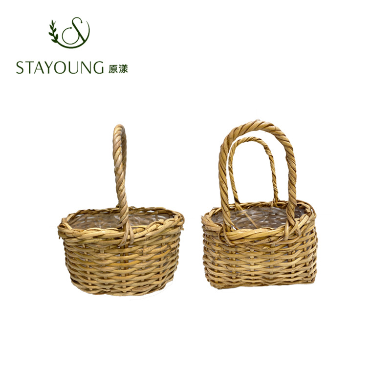 Yuan Yang rattan woven hand-held flower basket, willow woven retro style basket, flower art training, flower arrangement basket, photography basket Item Picture