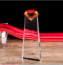 水晶玻璃【红钻长方】水晶奖杯年会奖励比赛活动优秀员工奖杯