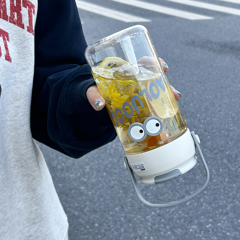 Wholesale of new flower tea plastic cups, large-capacity straw cups for men and women, children's high-appearation-level handle cups, and tea-water separation cups details Picture