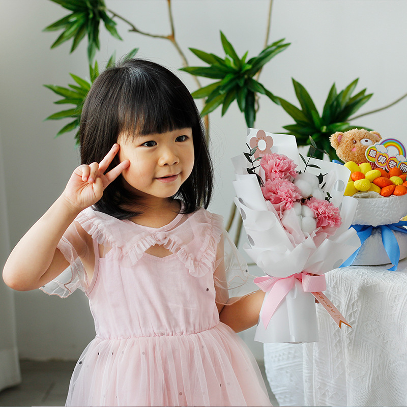 Mother's Day Gift Plush Flower Bouquet Wholesale Carnations Real Flower Set For Mother's Birthday Gift Eternal Flower Bouquet details Picture