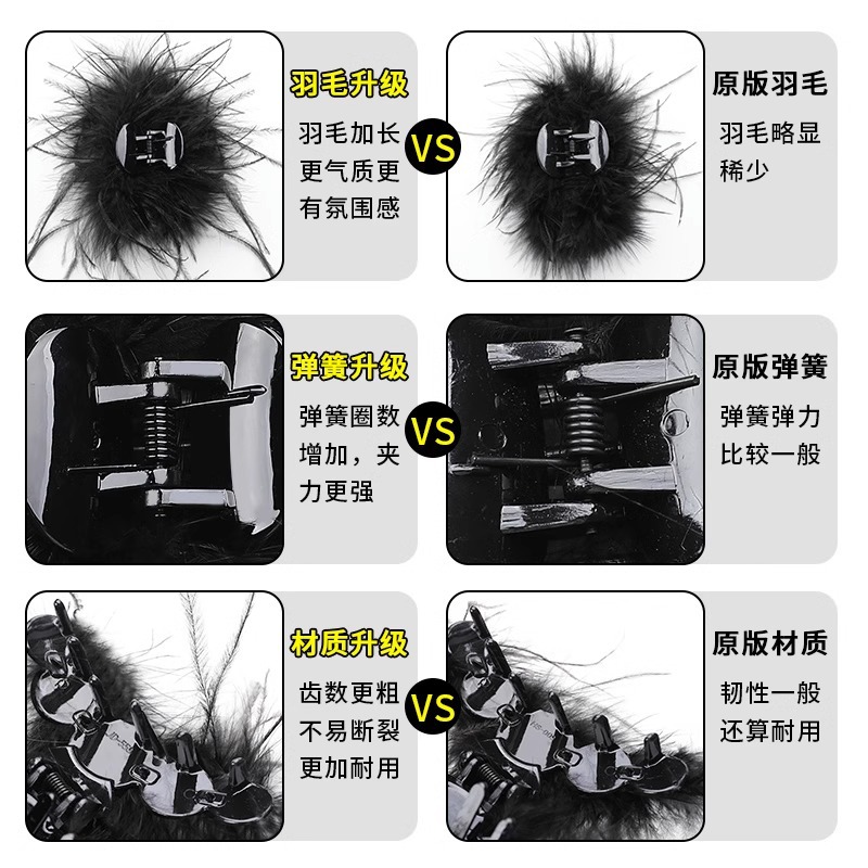 Ostrich plush black feather, extra-large scratch clip, high-end hairpin at the back of the female head, headwear, shark clip hairpin Application Scenario