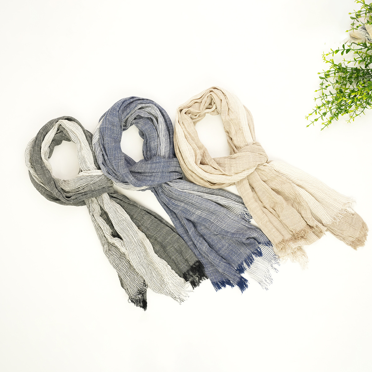 Spring and summer manufacturers directly supply Japanese cotton linen grey effect men's scarf art shawls air conditioning shawls