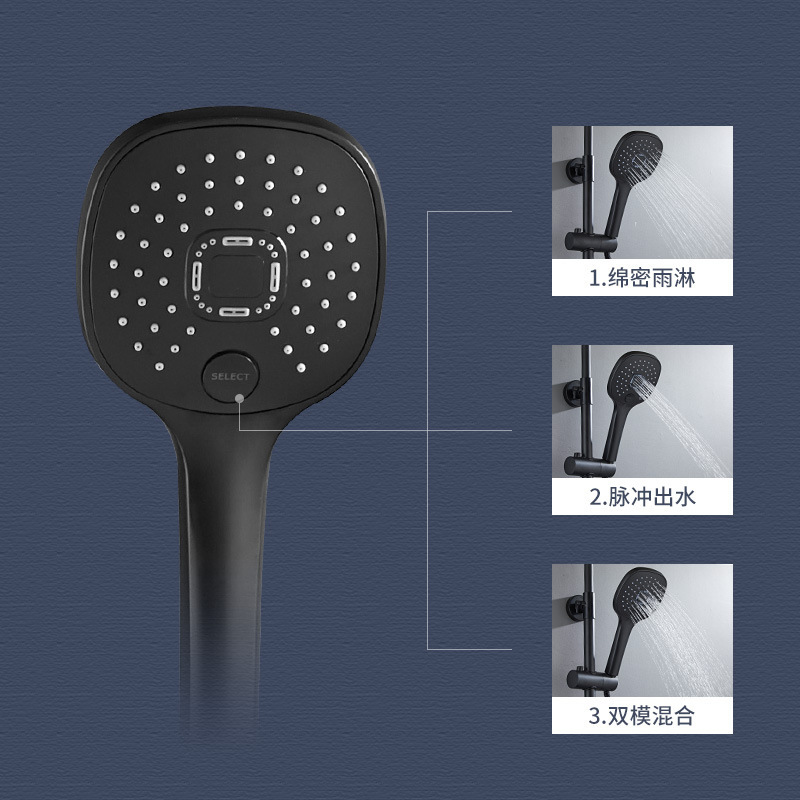Black Digital Display Shower Shower Set Full Copper Pressurized Four-Speed Thermostat Bathroom Shower Shower Application Scenario