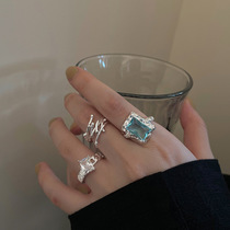 Geometric square zircon open ring female niche design sense advanced adjustable index finger ring fashion personality ring