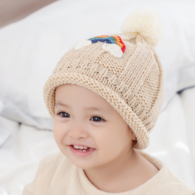 wookid儿童秋冬毛线帽婴幼儿可爱彩虹保暖针织1-2岁韩国儿童帽子详情图2
