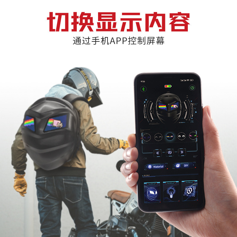 Cross-Border New Black Knight Riding Backpack Led Motorcycle Backpack Waterproof Motorcycle Riding Helmet Backpack Backpack details Picture