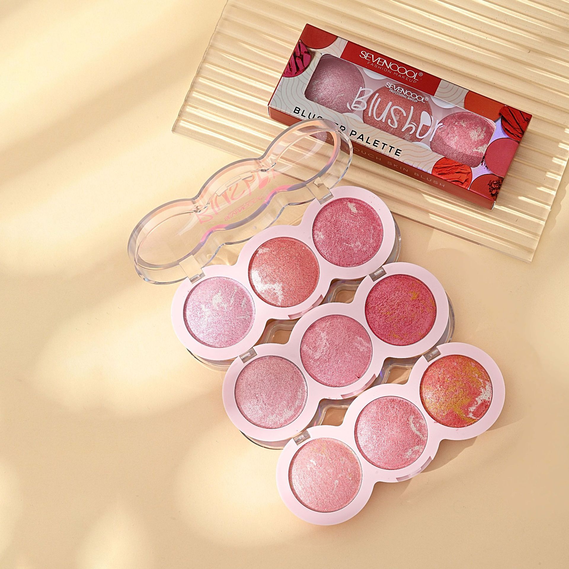 SEVENCOOL Three-color Blush Cross-border High-gloss Long-lasting Baking Powder Blush Affordable Cosmetics and Makeup Blush palette pic 2