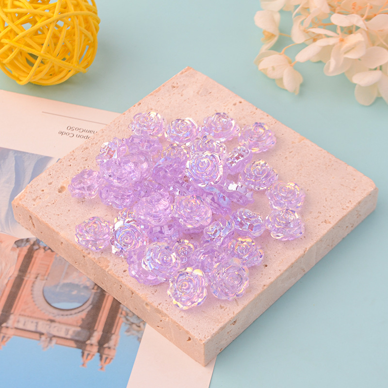 AB彩透明玫瑰花透色极光山茶花异形花朵亚克力珠贴片DIY树脂配件产品图