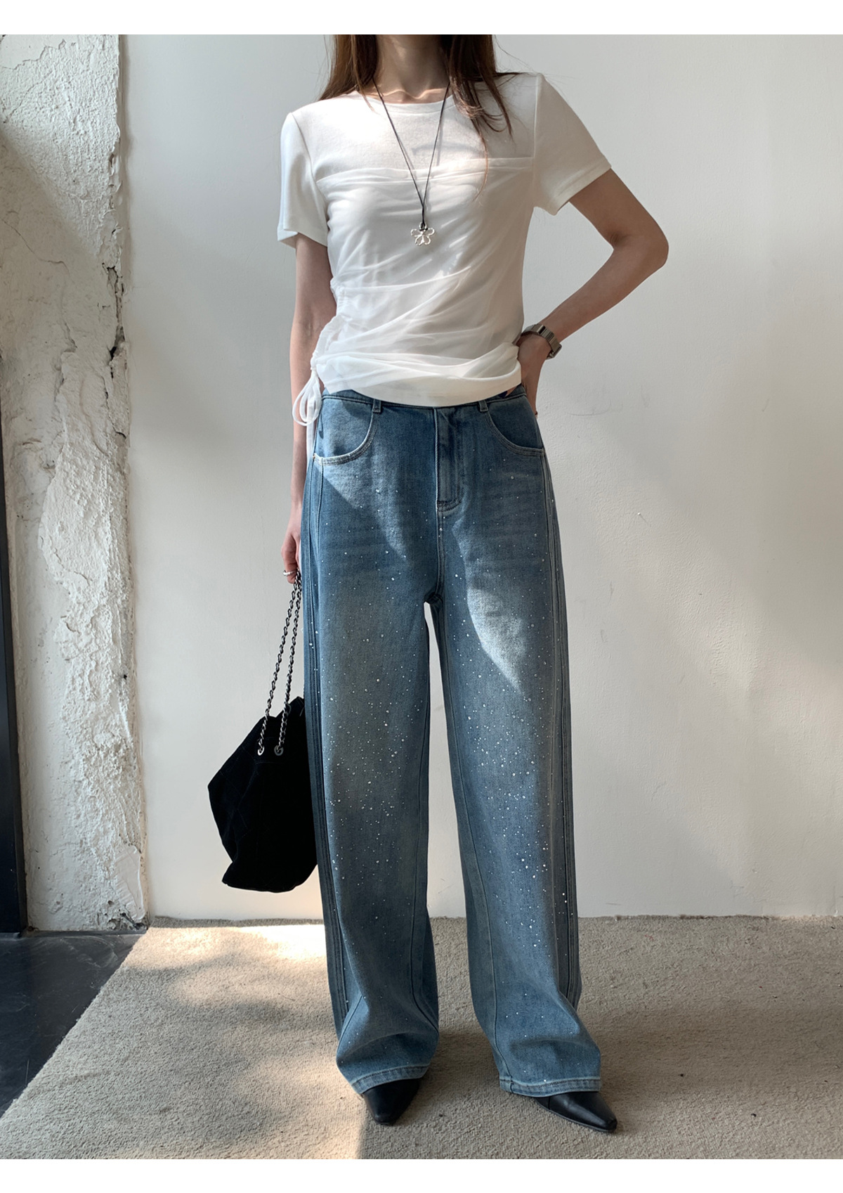 韩系掐腰设计感抽褶收腰显瘦正肩短袖t恤女春夏新款圆领休闲上衣详情12