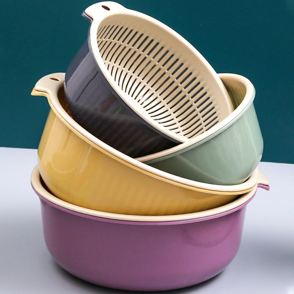 加厚双层沥水篮家用圆形沥水水果盆创意多功能塑料菜篮厨房洗菜盆