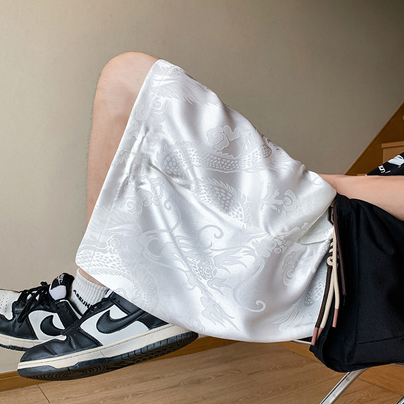 Ice silk jacquard dragon pattern ice silk shorts for men, Chinese style, overweight, plus-size, cross-border summer quick-drying beach pants details Picture