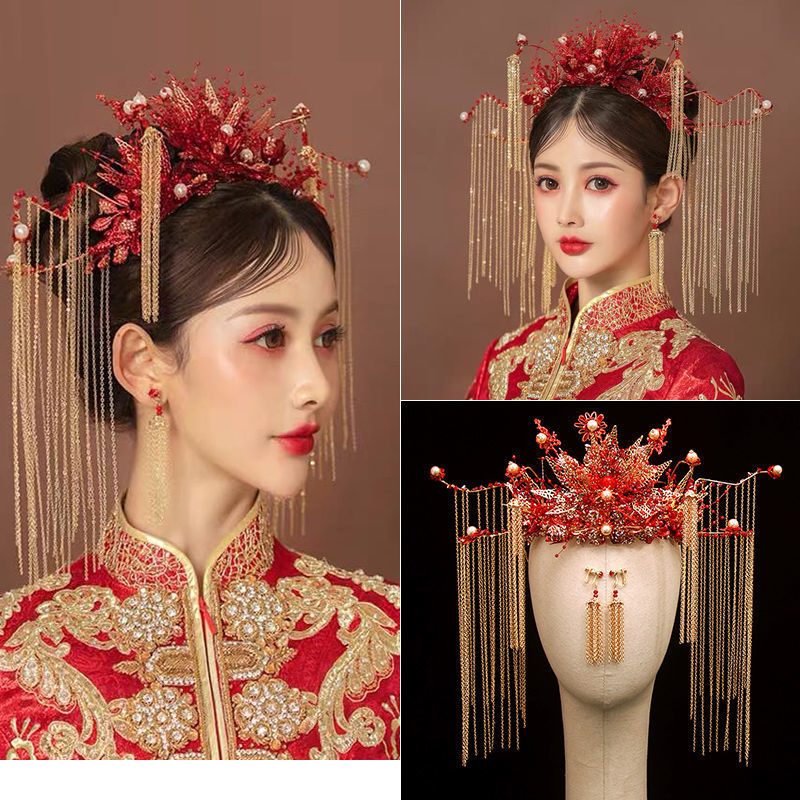 New phoenix crown and Xia pei Xiu He headwear, bride's wedding step, phoenix crown ancient costume hair accessory, Xiu He Fu Hanfu accessory details Picture