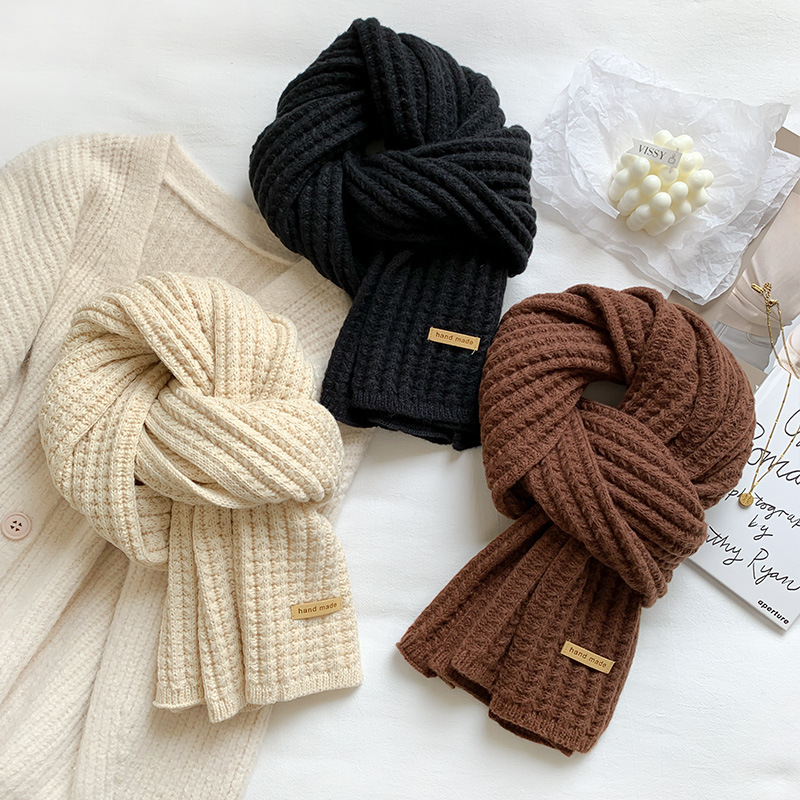 All Korean Knitted Red Scarf Female Autumn And Winter Ins Tide Student Couple Thickened Warm Coarse Wool Line Neck details Picture