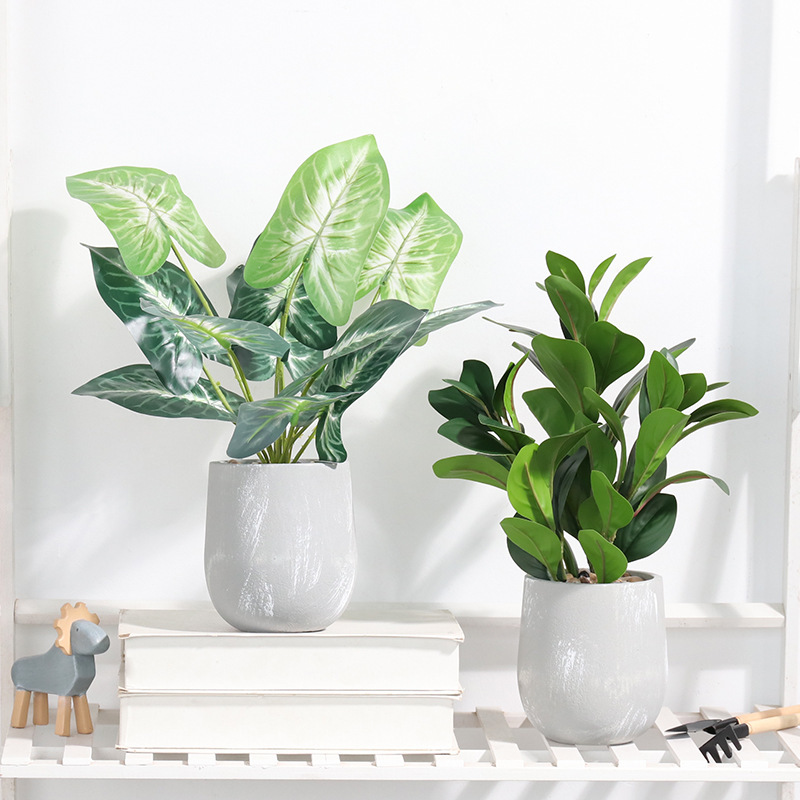 Nordic cement pot turtle-back leaf artificial plant potted plant for home TV cabinet desktop decoration artificial plant details Picture