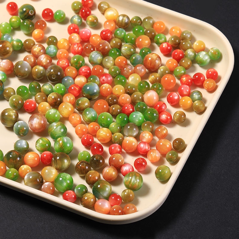 国风油画系列鎏金圆珠树脂珠子diy手工圆珠散珠手链串珠饰品配件