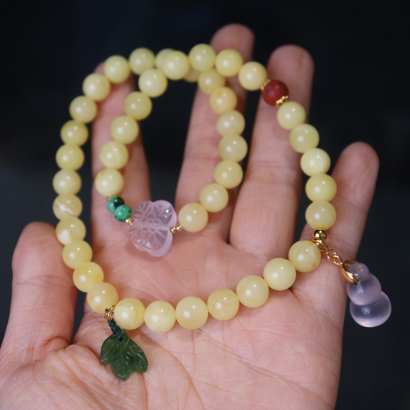 Natural 8MM double-layer beeswax bracelet with multiple circles of rose crystal butterfly gourds, retro bracelet, a perfect accessory for ladies to give to their best friends