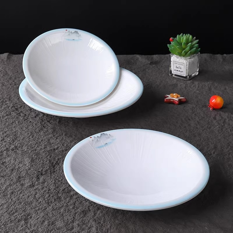 农家小炒黄牛肉盘子菜盘密胺塑料三角形盘中式湘菜馆餐具商用酒店细节图