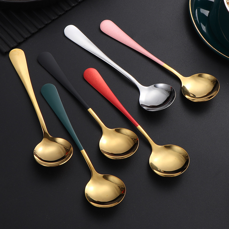 Korean Stainless Steel Net Red Round Spoon No. 3 Round Spoon Bird's Nest Spoon Gift Box Spoon Gift Spoon Household Spoon Watermelon Spoon Soup Spoon details Picture