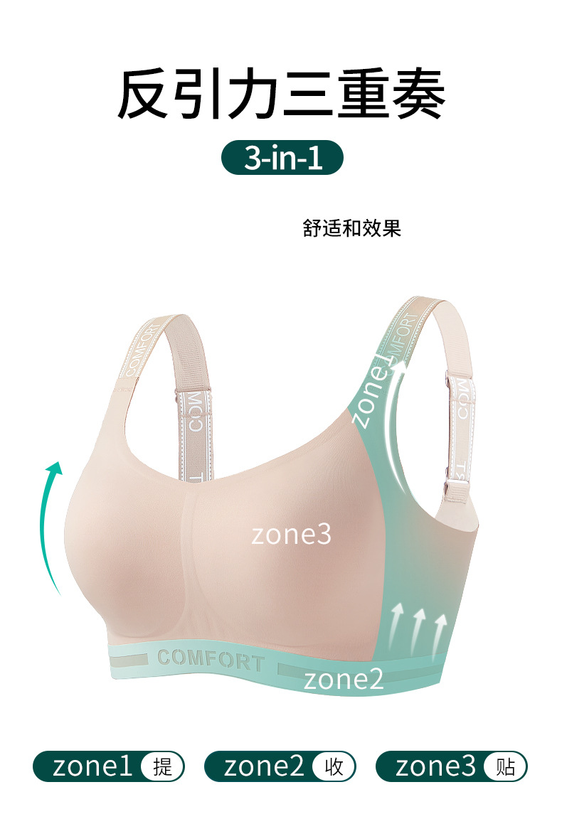 夏季新品大胸显小无痕内衣女无钢圈防下垂收副乳胸罩防震运动文胸详情2