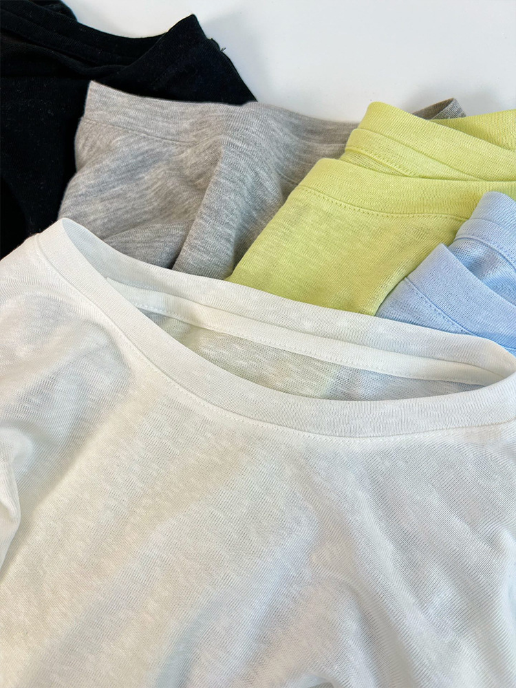 Four Beauties Minimalist row Tencel Fine Nude Feel deconstructed oversized bat sleeve slimming Sun Protection T-shirt for Women 7805 pic 45