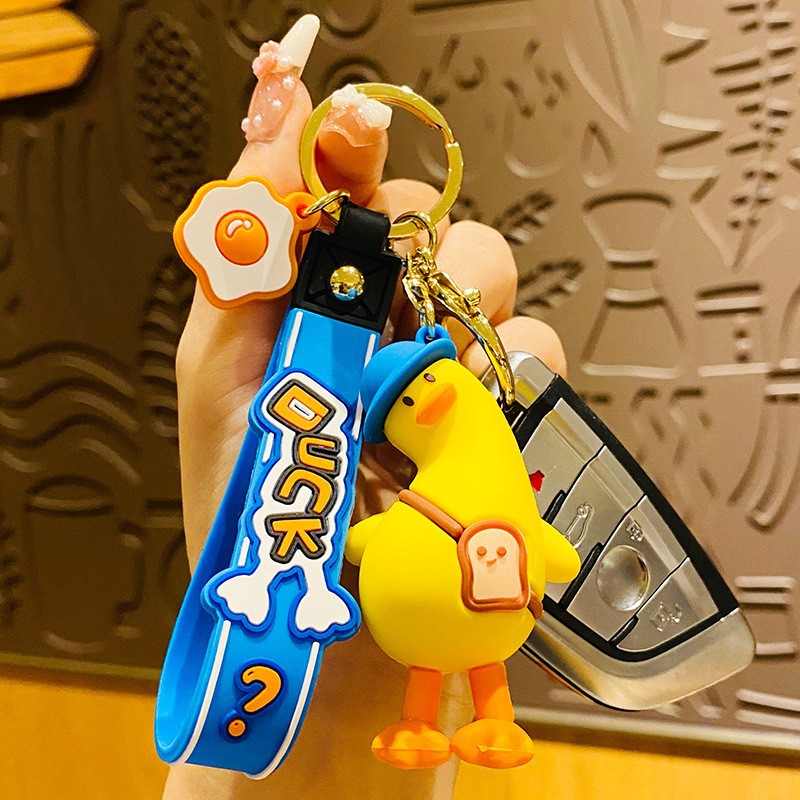Creative Cartoon Crooked Duck Key Chain Cute Couple Bag Hanging Decoration Car Key Ring Small Goods Pendant details Picture