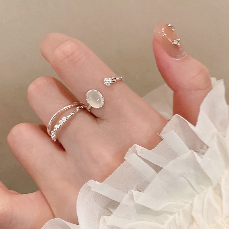 Moonstone plain ring open ring for women's Instagram-style light luxury niche design food ring, high-end and personalized jewelry details Picture